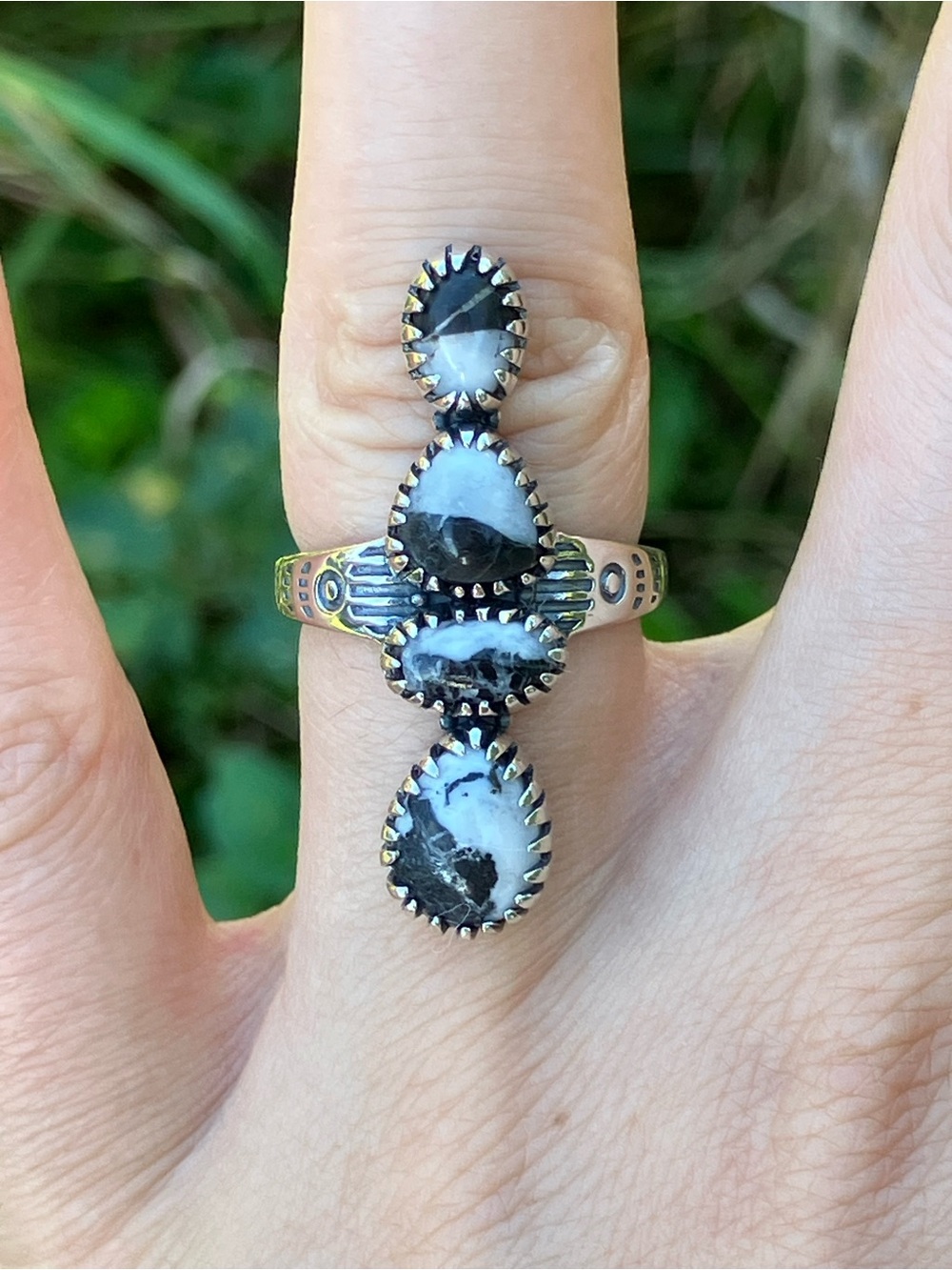 White Buffalo Sterling Silver Ring Size 6